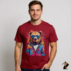 Bear With Sunglasses T-Shirt in Pakistan Maroon Vestes
