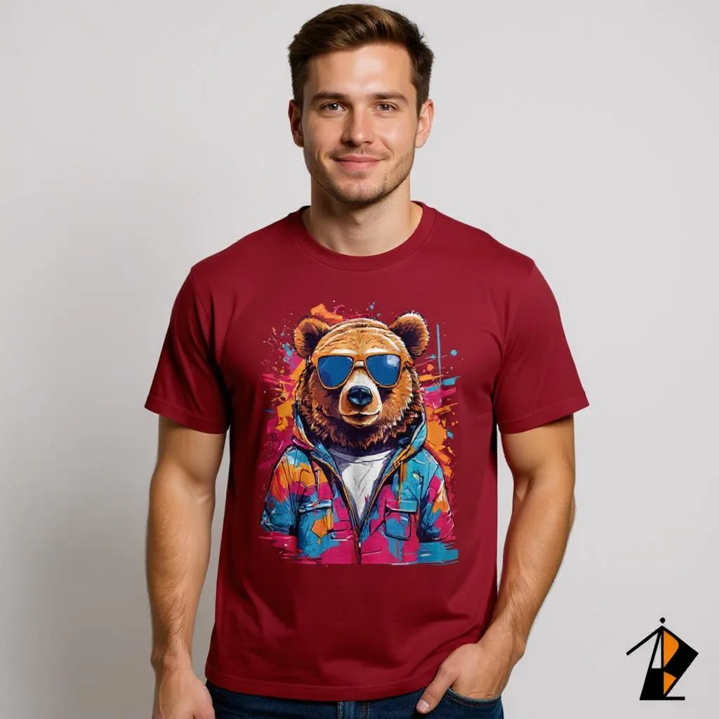 Bear With Sunglasses T-Shirt in Pakistan Maroon Vestes