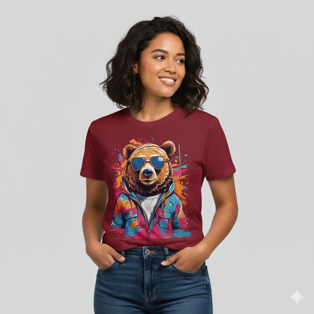 Bear With Sunglasses T-Shirt in Pakistan Maroon Vestes