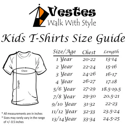 Vestes Kids T Shirt Size Guide