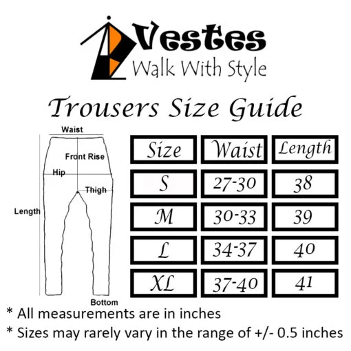 Vestes Trouser Size Guide